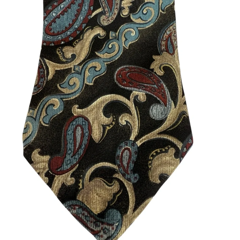 Hugo Boss Paisley Silk Tie Made In Italy Brown Burgundy Blue Gold